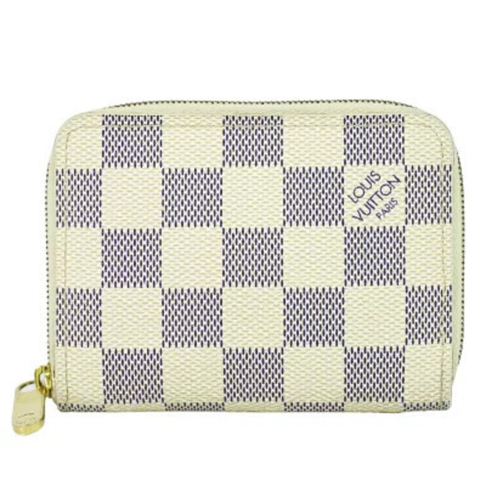 Louis Vuitton LV Zippy Wallet Coin Purse Damier Case Canvas Leather Azur White